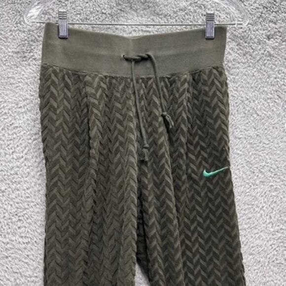 Nike Women's Small Joggers Green Terry Cloth Chevron Pattern Pull Tie Activewear - Picture 7 of 9